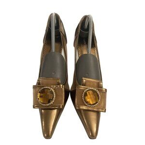 Pierre Dumas woman Size 8M Bronze Rhinestone Embellished Bow  Formal Shoes
